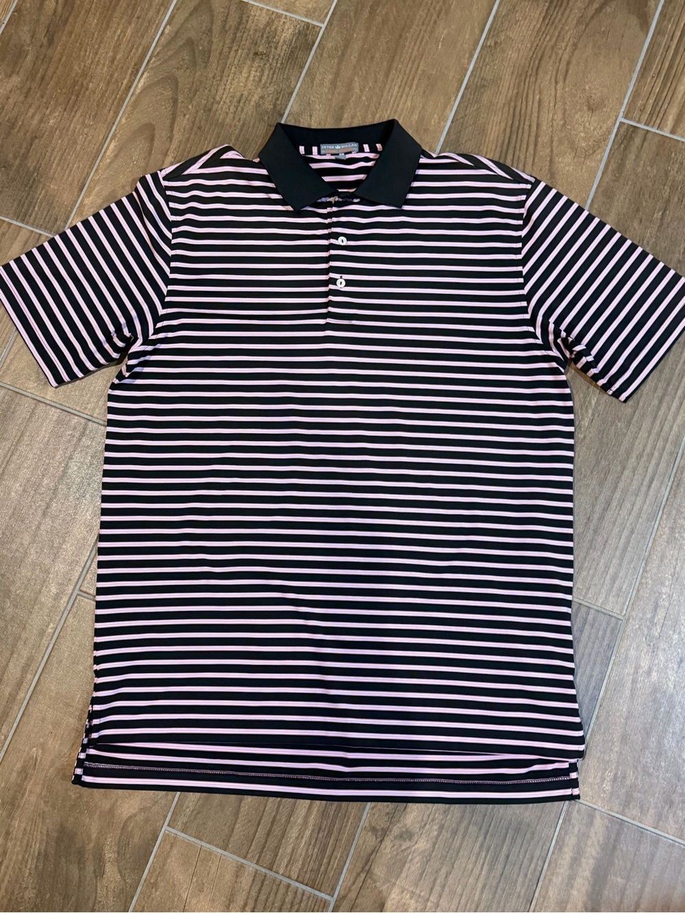 Peter Millar Black and Pink Striped Performance Polo men M